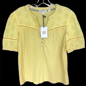 NEW Yellow Eyelet SS Notch‎ Collar by White Stuff Top SZ 6
